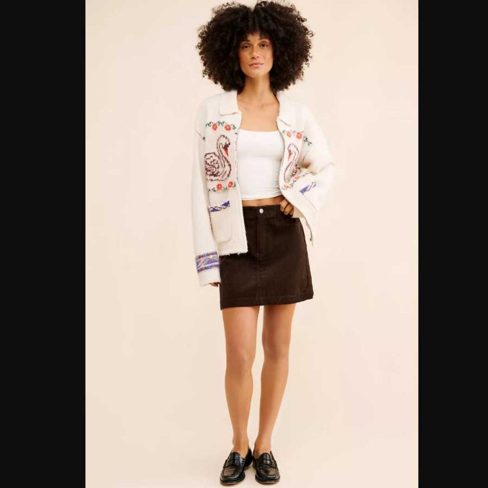 S Obey knit swans wool blend zip up cardigan sweater - Picture 15 of 15